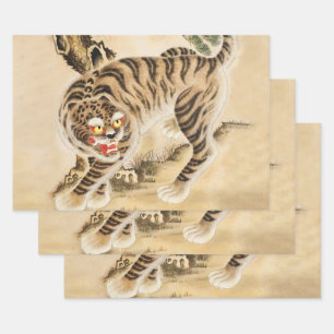 Feuille De Papier Cadeau Tigre Minhwa vintage Sous Pin Tree
