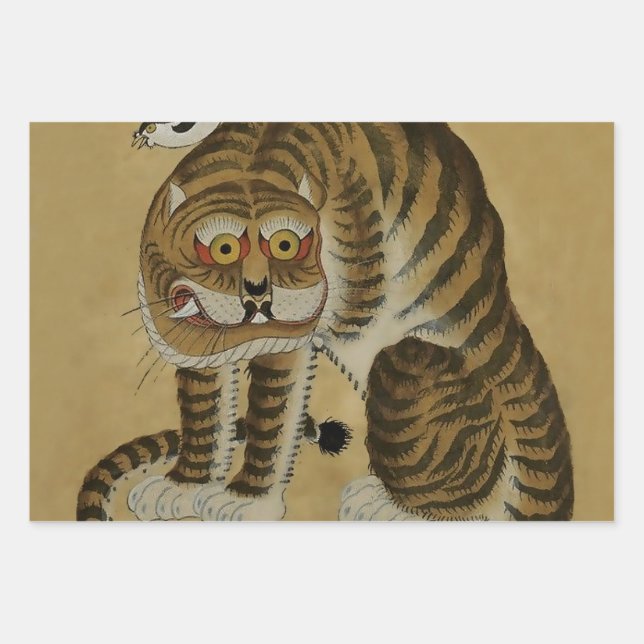 Feuille De Papier Cadeau Tigre tapi sous Minhwa avec pie (Devant 2)