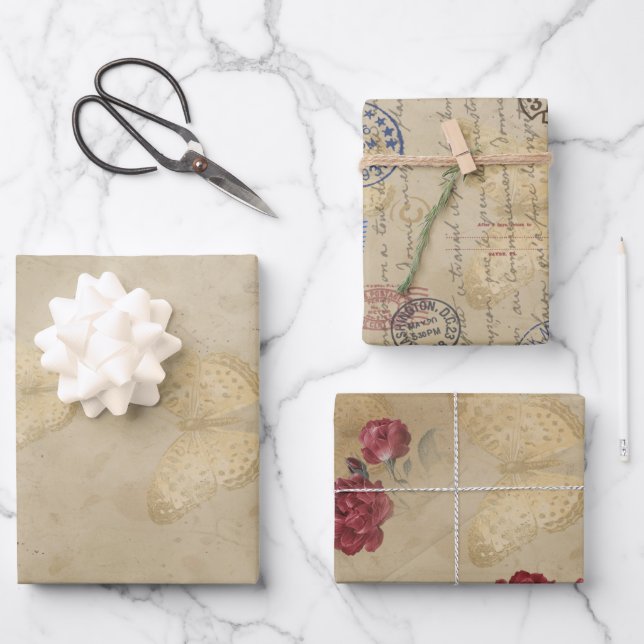 Feuille De Papier Cadeau Timbre postal Papillon Motif d'impression (Recto)