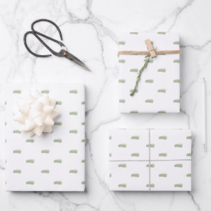 Feuille De Papier Cadeau Tirets minimalistes vert sauge sur fond blanc