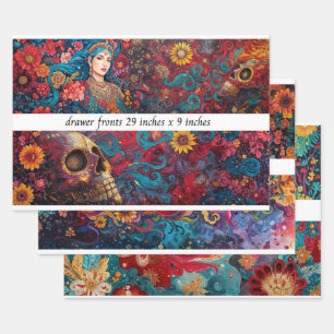 Feuille De Papier Cadeau Tiroir découpé Crâne Devanture Couleurs Florales V