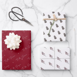 Feuille De Papier Cadeau 'Tis Season Pinecone Berry Motifs