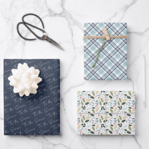 Feuille De Papier Cadeau 'Tis Season Plaid Motif de Noël botanique