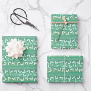 Feuille De Papier Cadeau 'Tis Season Turquoise Aquarelle & Holiday Holly