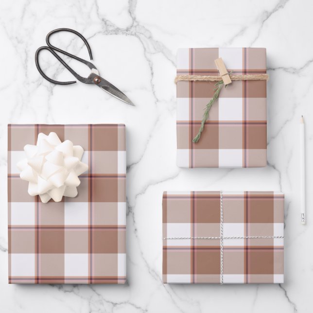 Feuille De Papier Cadeau Toast Brown and Athens Gray Plaid (Recto)