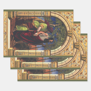 Feuille De Papier Cadeau Tobit aveugle et femme Anna, Religion vintage