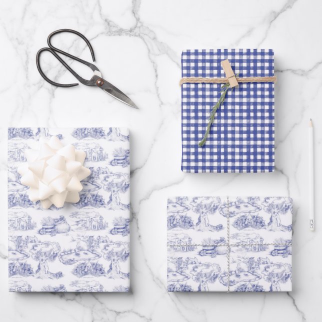 Feuille De Papier Cadeau Toile bleu WHEATEN Terrier (Recto)