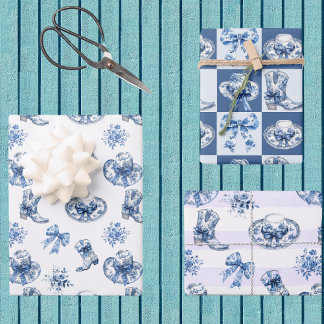 Feuille De Papier Cadeau Toile Chinoiserie Bleu Blanc Ferme