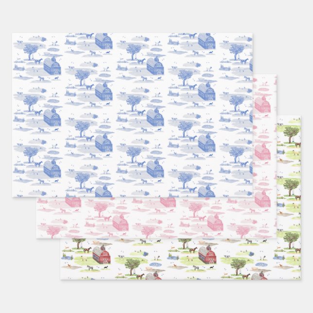 Feuille De Papier Cadeau Toile de basse-cour (Lot)