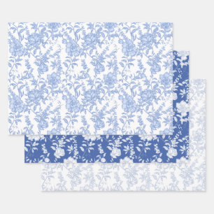 Feuille De Papier Cadeau Toile de Jouy Florale Bleue Chinoiserie Française