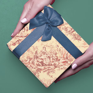 Feuille De Papier Cadeau Toile de Jouy vintage jaune rouge Lac