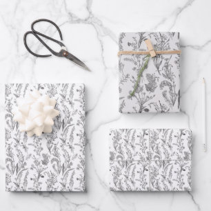 Feuille De Papier Cadeau Toile florale élégante noir et blanc