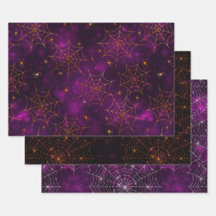 Feuille De Papier Cadeau Toiles d'araignée Halloween Bokeh violet, orange e