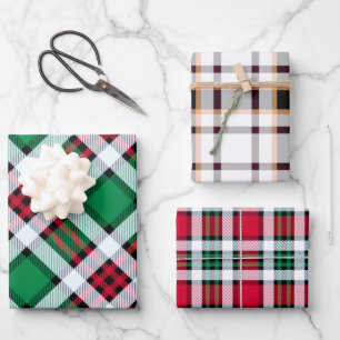 Feuille De Papier Cadeau Tolède vert, rouge et blanc Plaid Motifs Multi