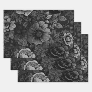 Feuille De Papier Cadeau Tonalités assourdies de floral gris