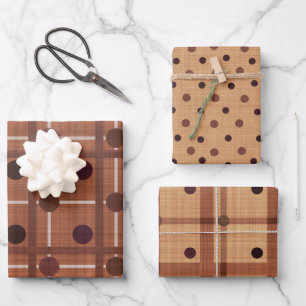 FEUILLE DE PAPIER CADEAU TONS DE POIS BROWN & BLANCS & PLAIDS