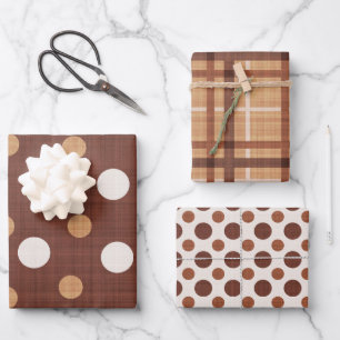 FEUILLE DE PAPIER CADEAU TONS DE POIS BROWN & BLANCS & PLAIDS