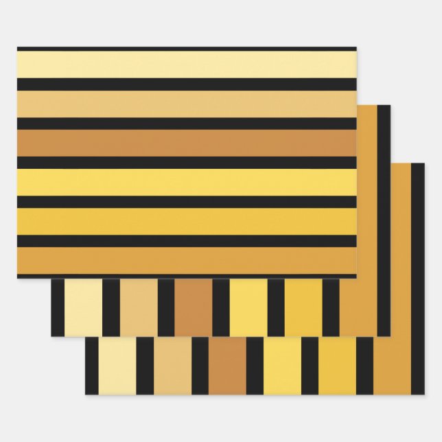 Feuille De Papier Cadeau Tons Jaune Doré Sur Noir (Lot)