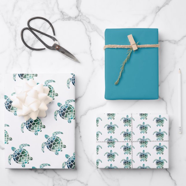 Feuille De Papier Cadeau Tortue de mer (Recto)