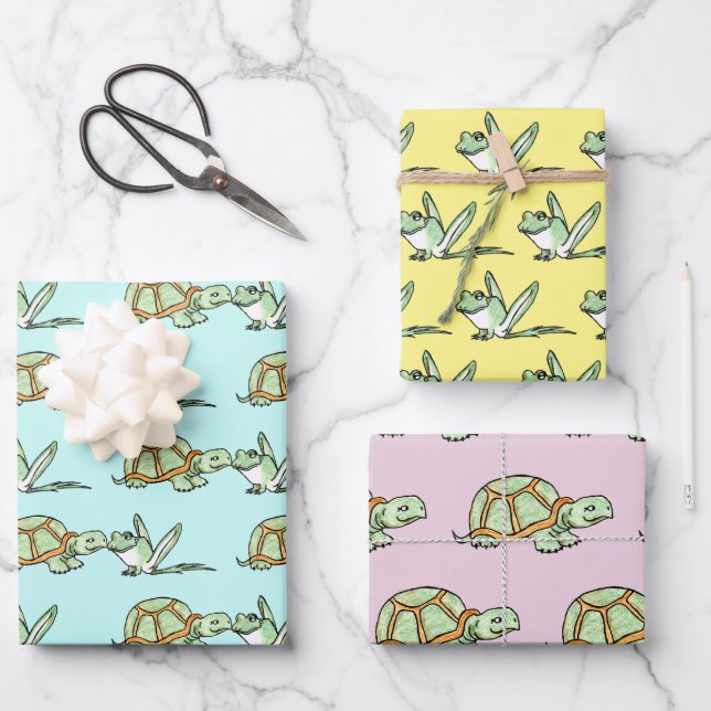 Feuille De Papier Cadeau Tortue et grenouille (Recto)