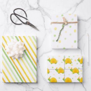 Feuille De Papier Cadeau Tortue, jaune vert, anniversaire d'enfant