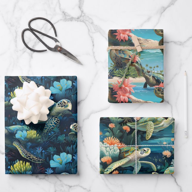 Feuille De Papier Cadeau Tortues (Recto)