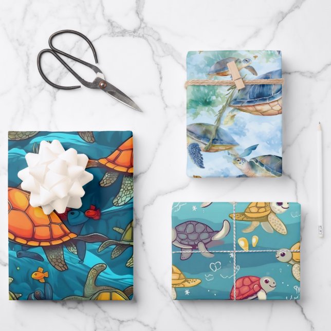 Feuille De Papier Cadeau Tortues de mer en mer (Recto)