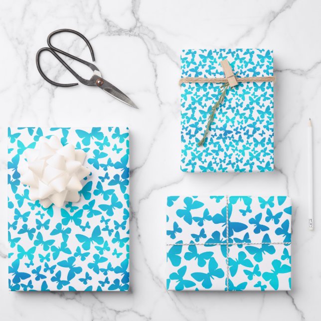 Feuille De Papier Cadeau Toss papillon (Turquoise) (Recto)