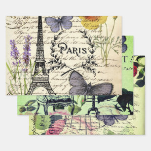 Feuille De Papier Cadeau tour eiffel paris vintage fleur botanique français