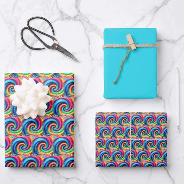 Feuille De Papier Cadeau Tourbillon arc-en-ciel (Recto)