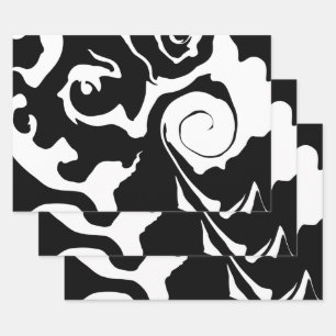 Feuille De Papier Cadeau Tourbillon noir et Marbre blanc moderne