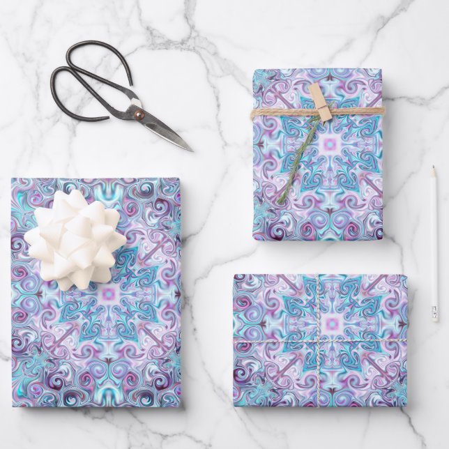 Feuille De Papier Cadeau Tourbillons bleus violets  (Recto)
