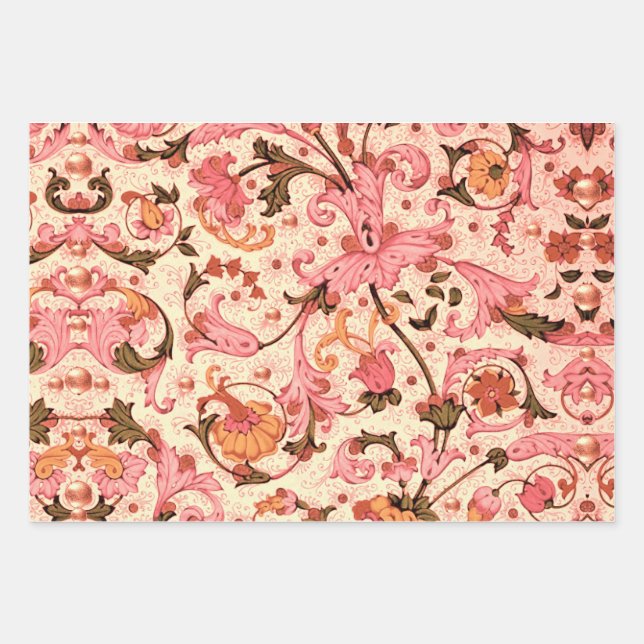 FEUILLE DE PAPIER CADEAU TOURBILLONS FLORAUX BLEUS DE LA RENAISSANCE FLOREN (Devant 2)