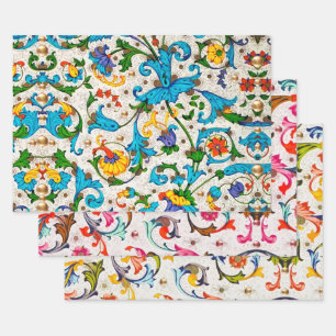 FEUILLE DE PAPIER CADEAU TOURBILLONS FLORAUX DE LA RENAISSANCE FLORENTINE,F