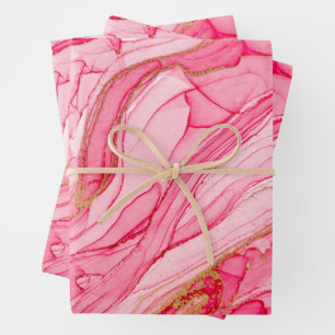 Feuille De Papier Cadeau Tourbillons Marbrés Rose Or