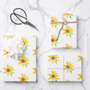 Feuille De Papier Cadeau Tournesol à l'aquarelle motif joli peint à la main