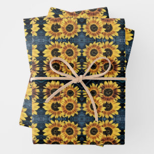 Feuille De Papier Cadeau Tournesol Jaune Russe Denim Blue Jeans Motif