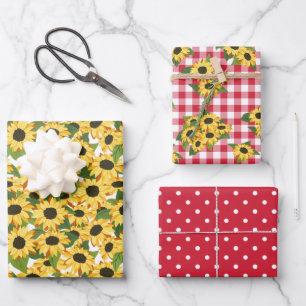 Feuille De Papier Cadeau Tournesol rouge En vichy Pois motifs floraux