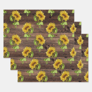 Feuille De Papier Cadeau Tournesol russe sur bois