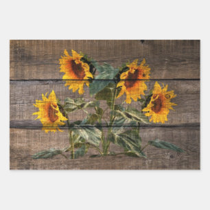 Feuille De Papier Cadeau Tournesol rustique en bois