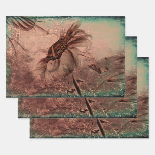 Feuille De Papier Cadeau Tournesol Sepia Vert Vieux Vintage Texture antique