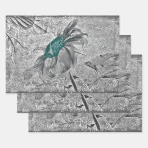 Feuille De Papier Cadeau Tournesol Turquoise Gris Vintage Texture d'antiqui