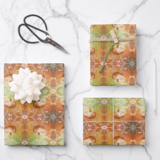 Feuille De Papier Cadeau Tournesols citrouilles brûlés Orange Texture Vinta (Recto)