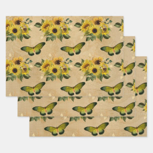 Feuille De Papier Cadeau Tournesols et papillons