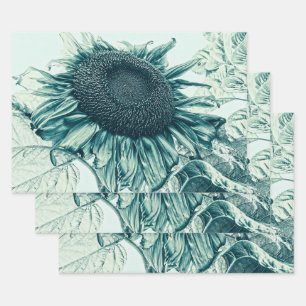 Feuille De Papier Cadeau Tournesols géants Vintage Découpage vert Turquoise