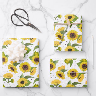 Feuille De Papier Cadeau Tournesols jaunes et graines de tournesol