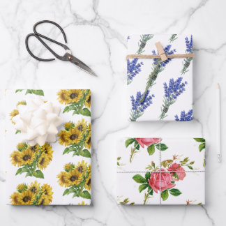 Feuille De Papier Cadeau tournesols, Lavander roses