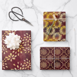 Feuille De Papier Cadeau Tournesols Trappe Batik brillant