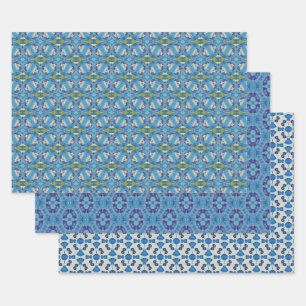 Feuille De Papier Cadeau Tous les Motifs ethniques sans couleur bleue série
