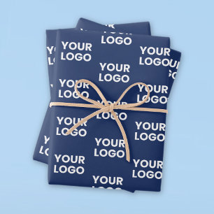 Feuille De Papier Cadeau Toute image ou logo d'entreprise bleu marine foncé